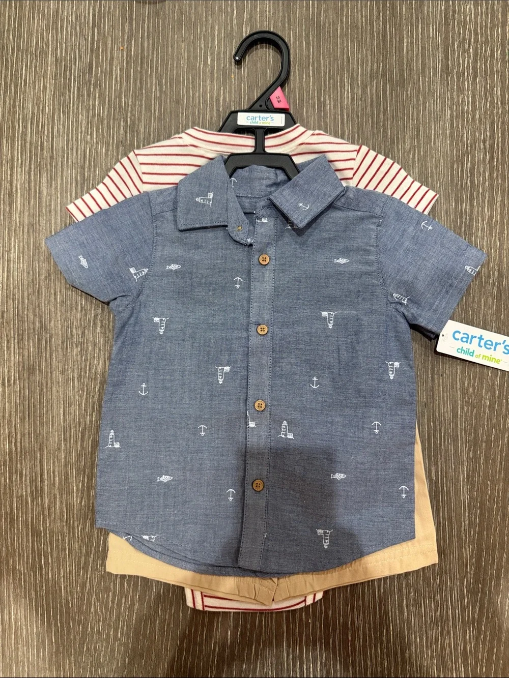NWT Size 18 months Carter's Cream & Red Striped Short-Sleeve Baby One-Piece